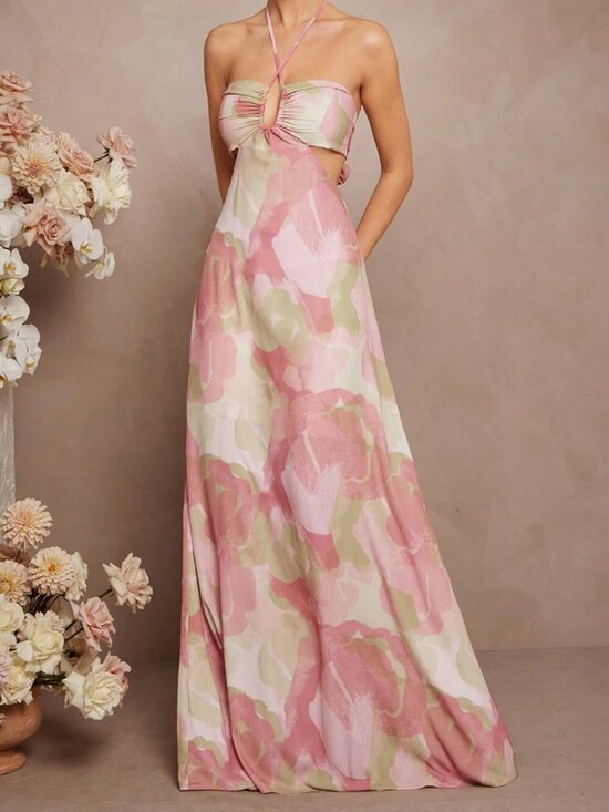 Dresses & Skirts - Multicolor Boho Women's Floral Print Halter sleeveless Maxi Dress